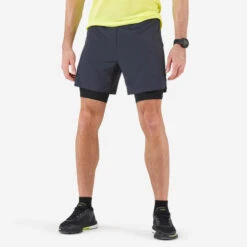 2-in-1 Hardloopshort Voor Heren 17 2-in-1 Hardloopshort Voor Heren -Modekleding 2 in 1 hardloopshort voor heren grijszwart 2