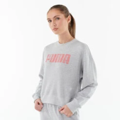 Puma Cropped Sweater Dames Katoen Grijs -Modekleding cropped sweater dames katoen grijs 4