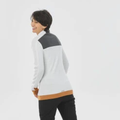 WEDZE Fleece Vest Voor Skiën Dames 500 Warm Merino -Modekleding damesfleecejack voor skien 500 warm merinowol witgrijs 5