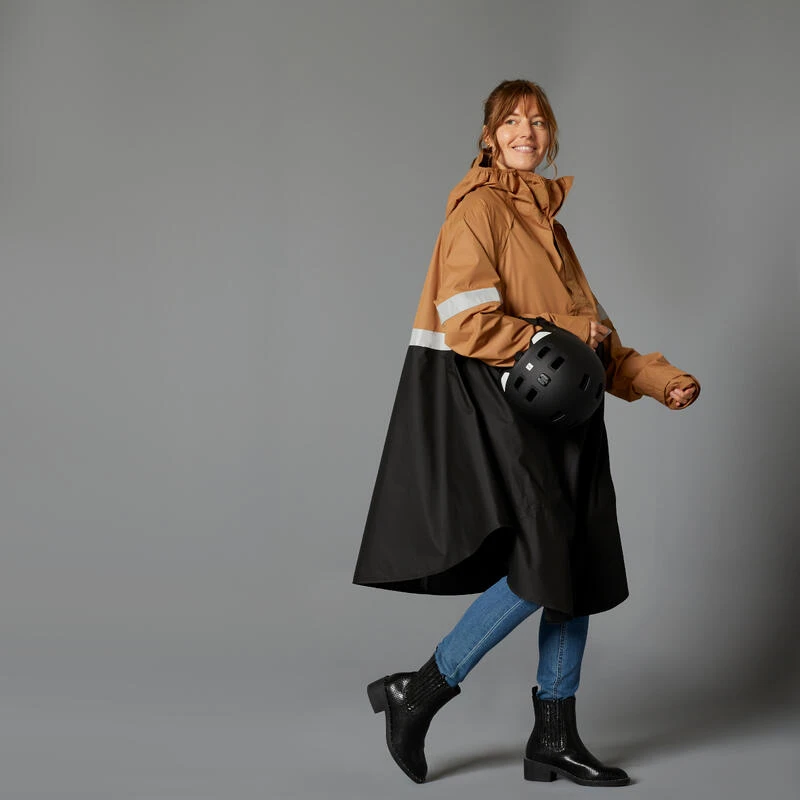 BTWIN FIETSPONCHO 540 STAD ZICHTBAAR 'S NACHTS ZWART/CAMEL 4 BTWIN FIETSPONCHO 540 STAD ZICHTBAAR 'S NACHTS ZWART/CAMEL - Afbeelding 2