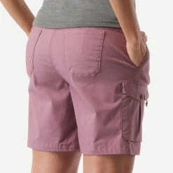 Katoenen Cargoshort Voor Trekking En Backpacking Dames TRAVEL100 -Modekleding katoenen cargoshort voor trekking en backpacking dames travel100 paars 3