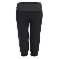 Katoenen Kuitbroek Voor Zachte Yoga Dames Ecodesigned -Modekleding katoenen kuitbroek zachte yoga dames ecodesigned zwart grijs 4