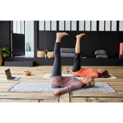 Katoenen Kuitbroek Voor Zachte Yoga Dames Ecodesigned -Modekleding katoenen kuitbroek zachte yoga dames ecodesigned zwart grijs 6