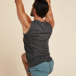 Mouwloos Yogashirt Voor Heren Naadloos -Modekleding naadloos en mouwloos yogashirt voor heren donkergrijs 3