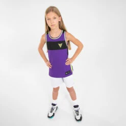 Omkeerbare Basketbal Tank Top Kinderen T500R -Modekleding omkeerbaar mouwloos basketbalshirt voor kinderen t500r witpaars 3