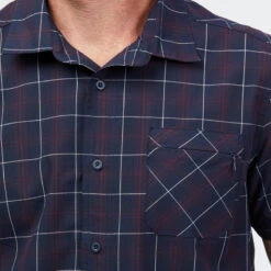 Geruit Overhemd Voor Backpacken Heren TRAVEL 100 Korte Mouwen -Modekleding overhemd voor backpacken heren travel 100 geruit korte mouwen zwart 3