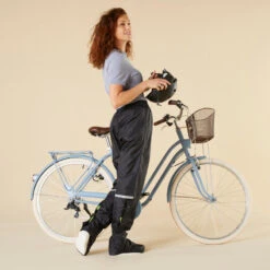 BTWIN Regenbroek Met Geïntegreerde Schoencovers Voor Op De Fiets 100 Zwart -Modekleding regenbroek met geintegreerde schoencovers voor op de fiets 100 zwart 1