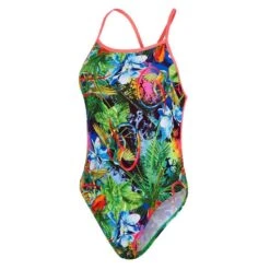 Speedo Lucid Jungle Allover Vback Swimsuit - Green/ Adriatic/ Red -Modekleding speedo lucid jungle allover vback swimsuit green adriatic red 2