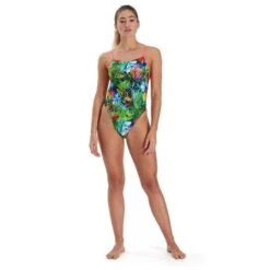 Speedo Lucid Jungle Allover Vback Swimsuit - Green/ Adriatic/ Red