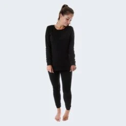 Thermoset Dames Van 2 | Shirt + Broek | Binnenkant Fleece | Zwart -Modekleding thermoset dames van 2 shirt broek binnenkant fleece zwart 1