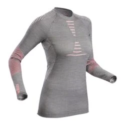 WEDZE Thermoshirt Voor Skiën Dames BL 900 Wol Seamless Grijs/roze