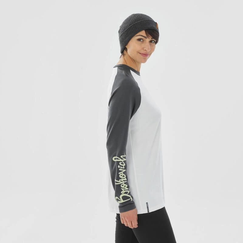 WEDZE Thermoshirt Voor Skiën Voor Dames BL 590 Brokovich Merinowol Grijs/wit 6 WEDZE Thermoshirt Voor Skiën Voor Dames BL 590 Brokovich Merinowol Grijs/wit - Afbeelding 4
