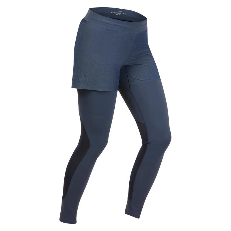 Quechua Ultralichte Tight Met Short Voor Fast Hiking Dames FH900 Blauw 3 Quechua Ultralichte Tight Met Short Voor Fast Hiking Dames FH900 Blauw