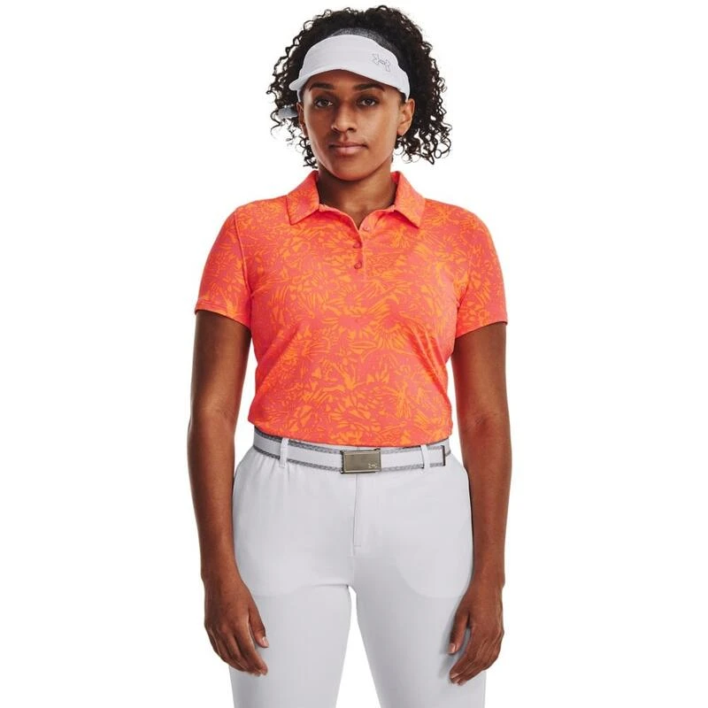 Under Armour Zinger Printed Dames Polo Pink Shock Orange Blast 3 Under Armour Zinger Printed Dames Polo Pink Shock Orange Blast