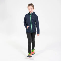 Warm Atletiekjack Voor Kinderen AT 500 -Modekleding warme en waterdichte jas voor hardlopen kinderen marineblauw groen 5
