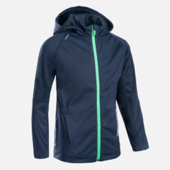 Warm Atletiekjack Voor Kinderen AT 500 -Modekleding warme en waterdichte jas voor hardlopen kinderen marineblauw groen 7