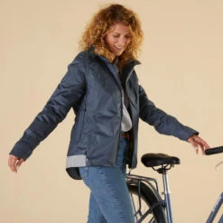 BTWIN Warme Fietsregenjas Voor Dames Stad 540 -Modekleding warme fietsregenjas voor dames stad 540 marineblauw 11